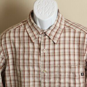 Marmot Men's ivory, rust and tan plaid long sleeve shirt Medium M EUC